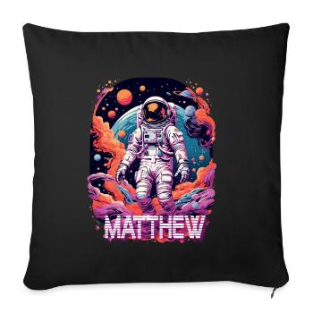 MATTHEW - Beautiful boy name with cool astronaut - Sofa pillowcase 17,3'' x 17,3'' (45 x 45 cm) - black - Front