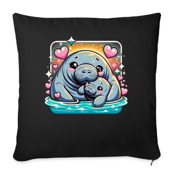 Bébés et mères lamantins aquatiques - Housse de coussin décorative 45 x 45 cm - noir - Devant