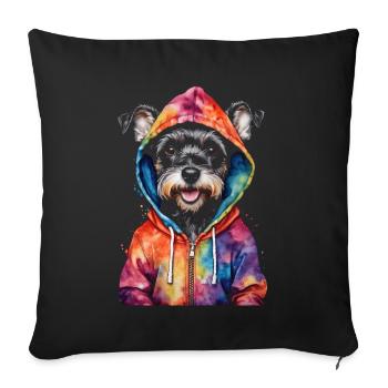 Zwergschnauzer Hoodie Hund Lustig Tier Print - Sofakissenbezug 45 x 45 cm - Schwarz - Vorne