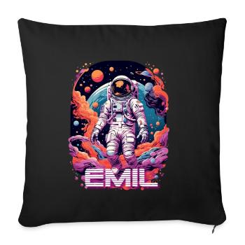 EMIL - Beautiful boy name with cool astronaut - Sofa pillowcase 17,3'' x 17,3'' (45 x 45 cm) - black - Front