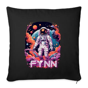 FYNN - Beau nom de garçon avec astronaute cool - Housse de coussin décorative 45 x 45 cm - noir - Devant