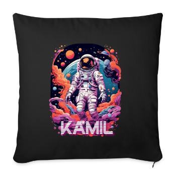 KAMIL - Beau prénom de garçon avec astronaute cool - Housse de coussin décorative 45 x 45 cm - noir - Devant