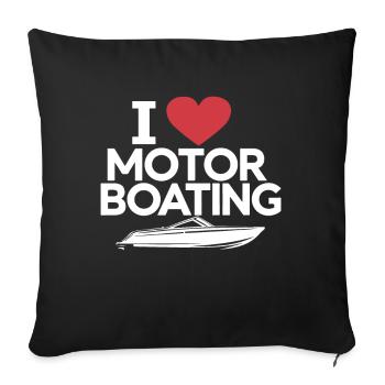 Boistier J’aime le bateau à moteur Drôle Hors-bord Hommes - Housse de coussin décorative 45 x 45 cm - noir - Devant