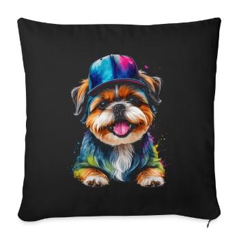 Shih Tzu Snapback Cap Chien Drôle Animal Print - Housse de coussin décorative 45 x 45 cm - noir - Devant