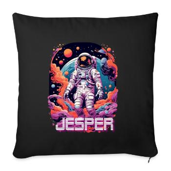 JESPER - Beautiful boy name with cool astronaut - Sofa pillowcase 17,3'' x 17,3'' (45 x 45 cm) - black - Front