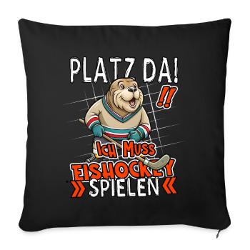 Make room! I gotta play ice hockey funny seal - Sofa pillowcase 17,3'' x 17,3'' (45 x 45 cm) - black - Front