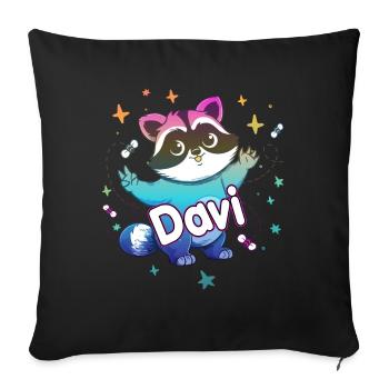 DAVI - Beautiful boy name with cute raccoon - Sofa pillowcase 17,3'' x 17,3'' (45 x 45 cm) - black - Front