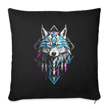 Loup géométrique coloré - Housse de coussin décorative 45 x 45 cm - noir - Devant