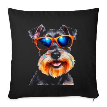 Zwergschnauzer Sonnenbrille Hund Lustig Tier Print - Sofakissenbezug 45 x 45 cm - Schwarz - Vorne