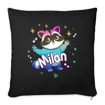 MILAN - Beautiful boy name with cute raccoon - Sofa pillowcase 17,3'' x 17,3'' (45 x 45 cm) - black - Front