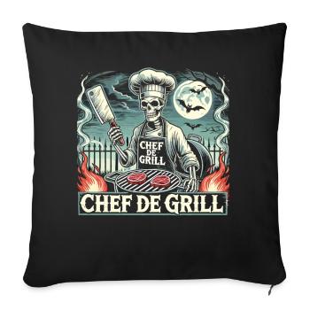 Skeleton Chef at the Grill Halloween – Chef de Grill - Sofa pillowcase 17,3'' x 17,3'' (45 x 45 cm) - black - Front