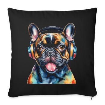Bouledogue Français Casque Frenchie Dog - Housse de coussin décorative 45 x 45 cm - noir - Devant