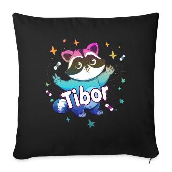 TIBOR - Schöner Jungen Name mit süßem Waschbär - Sofakissenbezug 45 x 45 cm - Schwarz - Vorne