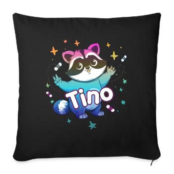 TINO - Schöner Jungen Name mit süßem Waschbär - Sofakissenbezug 45 x 45 cm - Schwarz - Vorne