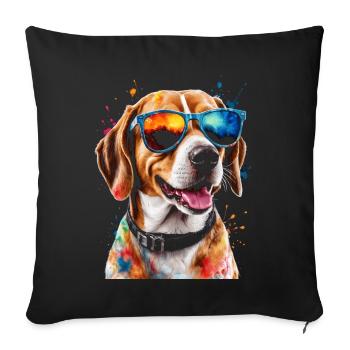 Beagle Sunglasses Dog Funny Animal Design Print - Sofa pillowcase 17,3'' x 17,3'' (45 x 45 cm) - black - Front