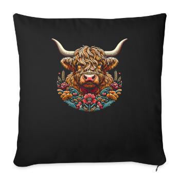 Vache écossaise des Highlands Cottagecore - Housse de coussin décorative 45 x 45 cm - noir - Devant