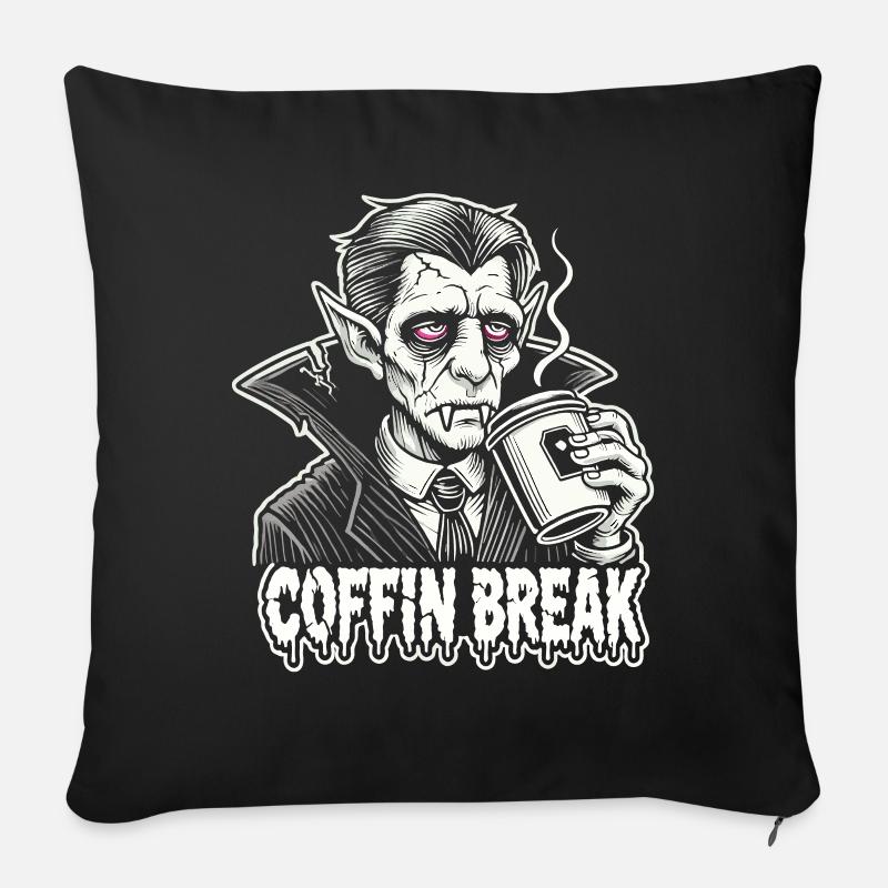 Coffin Break Lustiges Halloween T-Shirt mit Kaffee - Sofakissenbezug 45 x 45 cm - Schwarz