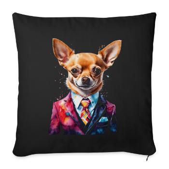 Chihuahua Anzug Hund Bunt Lustig Tier Design Print - Sofakissenbezug 45 x 45 cm - Schwarz - Vorne