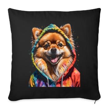 Pomeranian Pomeranian Pomeranian Hoodie Dog Print - Sofa pillowcase 17,3'' x 17,3'' (45 x 45 cm) - black - Front