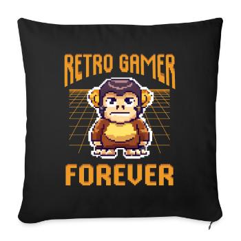 Retro Gamer Forever Lustiger Pixel Art Affe - Sofakissenbezug 45 x 45 cm - Schwarz - Vorne