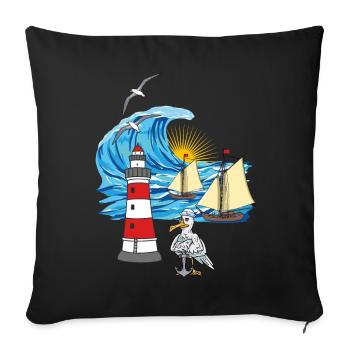 maritime seagull lighthouse sailing ships ships - Sofa pillowcase 17,3'' x 17,3'' (45 x 45 cm) - black - Front