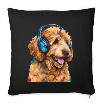 Goldendoodle Casque Chien Animal Design Imprimer - Housse de coussin décorative 45 x 45 cm - noir - Devant