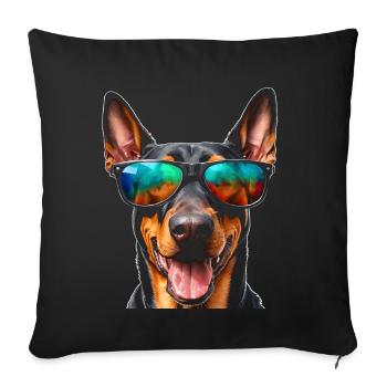 Doberman Sunglasses Dog Funny Design Print - Sofa pillowcase 17,3'' x 17,3'' (45 x 45 cm) - black - Front