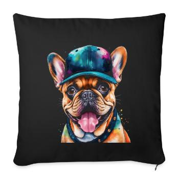 Bouledogue Français Snapback Cap Frenchie Dog - Housse de coussin décorative 45 x 45 cm - noir - Devant