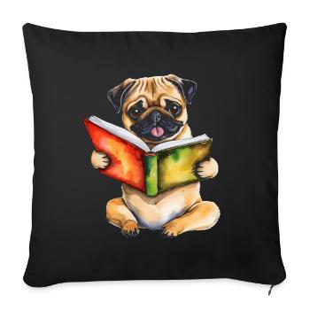 Carlin lecture livre chien coloré drôle animal design imprimer - Housse de coussin décorative 45 x 45 cm - noir - Devant