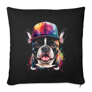 Bouledogue Français Snapback Cap Frenchie Dog - Housse de coussin décorative 45 x 45 cm - noir - Devant