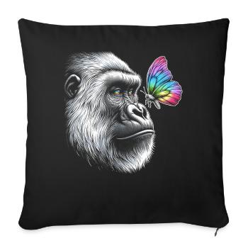 Gorille papillons Animal Faune Gardien de zoo - Housse de coussin décorative 45 x 45 cm - noir - Devant