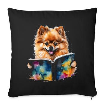 Poméranien Poméranien Livre de lecture Imprimé de chien - Housse de coussin décorative 45 x 45 cm - noir - Devant