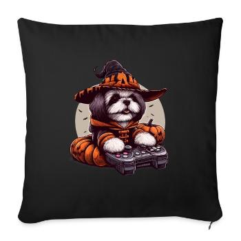 Halloween Shih Tzu Chien Sorcier Gamer - Housse de coussin décorative 45 x 45 cm - noir - Devant