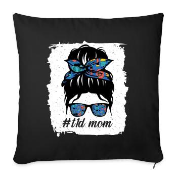 T1D Maman Bleu et Gris Ruban Messy Bun Juvénile - Housse de coussin décorative 45 x 45 cm - noir - Devant