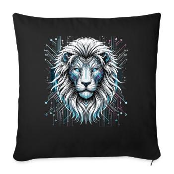Techno Savannah: The Digital Lion - Sofa pillowcase 17,3'' x 17,3'' (45 x 45 cm) - black - Front