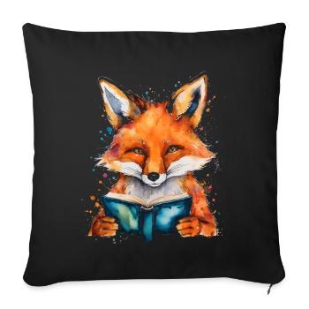 Renard lecture livre Coloré Animal Design Imprimer - Housse de coussin décorative 45 x 45 cm - noir - Devant
