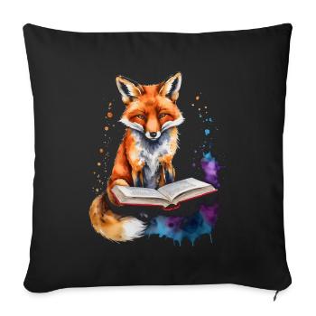 Renard lecture livre Coloré Animal Design Imprimer - Housse de coussin décorative 45 x 45 cm - noir - Devant