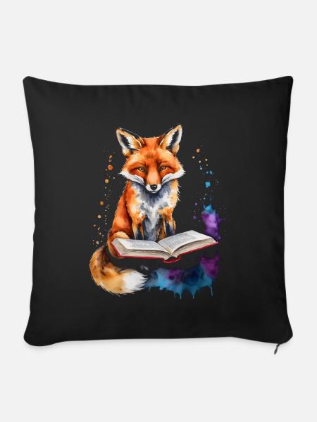 Fuchs Lesen Buch Bunt Tier Design Print - Sofakissenbezug 45 x 45 cm - Schwarz
