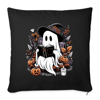 Livres de lecture fantôme citrouille Halloween - Housse de coussin décorative 45 x 45 cm - noir - Devant