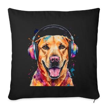 Labrador Retriever Kopfhörer Hund Tier Print - Sofakissenbezug 45 x 45 cm - Schwarz - Vorne