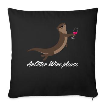 Loutre avec loutres de vin - Housse de coussin décorative 45 x 45 cm - noir - Devant