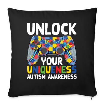 Journée de sensibilisation à l’autisme Cadeau autiste - Housse de coussin décorative 45 x 45 cm - noir - Devant