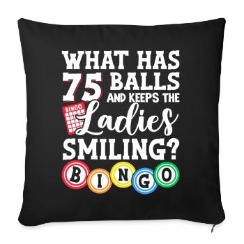 Qu’est-ce qui a 75 boules drôle loterie jeu bingo - Housse de coussin décorative 45 x 45 cm - noir - Devant
