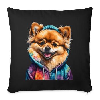 Pomeranian Pomeranian Pomeranian Hoodie Dog Print - Sofa pillowcase 17,3'' x 17,3'' (45 x 45 cm) - black - Front