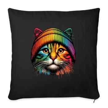 Bonnet Chat Arc-en-ciel Chat Maman Cool Drôle - Housse de coussin décorative 45 x 45 cm - noir - Devant