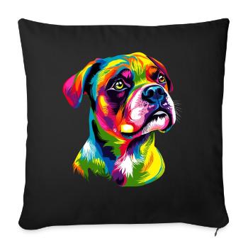 Deutscher Boxer Popart Regenbogen Bunter Boxer - Sofakissenbezug 45 x 45 cm - Schwarz - Vorne