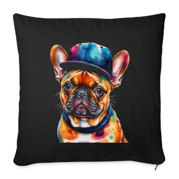 Bouledogue Français Snapback Cap Frenchie Dog - Housse de coussin décorative 45 x 45 cm - noir - Devant
