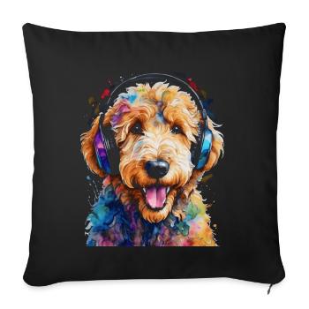 Goldendoodle Casque Chien Animal Design Imprimer - Housse de coussin décorative 45 x 45 cm - noir - Devant