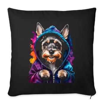 Zwergschnauzer Hoodie Hund Lustig Tier Print - Sofakissenbezug 45 x 45 cm - Schwarz - Vorne