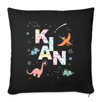 KIAN - Beau prénom de garçon avec dinosaure - Housse de coussin décorative 45 x 45 cm - noir - Devant